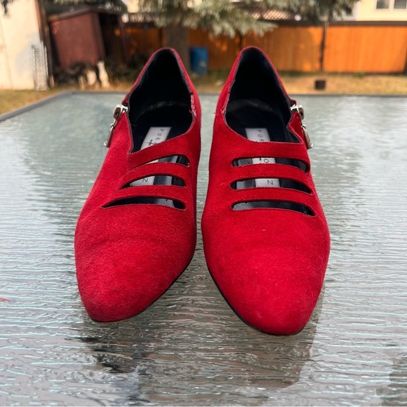 Pura Lopez Red Suede Kitten Heel Pumps Heels - Picture 3 of 16